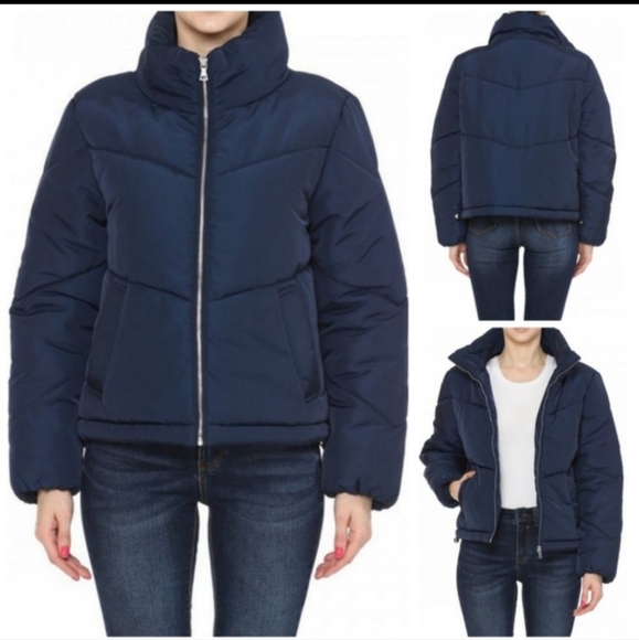 NWOT Navy Blue Puffy Winter Coat Jacket Pink - Picture 1 of 3